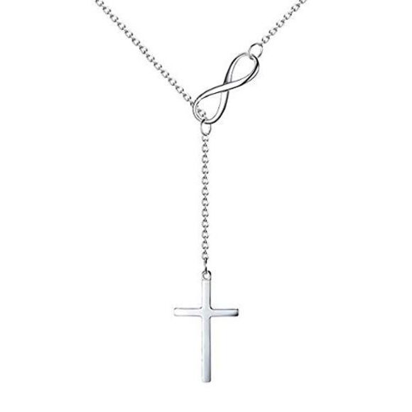 Silver Tone Infinity Cross Lariat Style Necklace - Picture 4 of 6